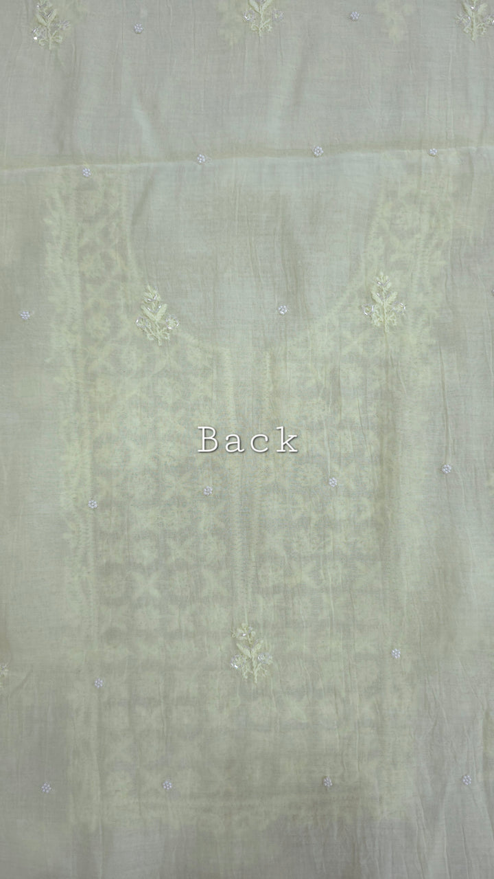 Hiba Premium Mul Chanderi Supersoft Dyeable Chikankari Dress Material | Hand Embroidered with Pearls & Cutdaana | Kurta & Dupatta Set