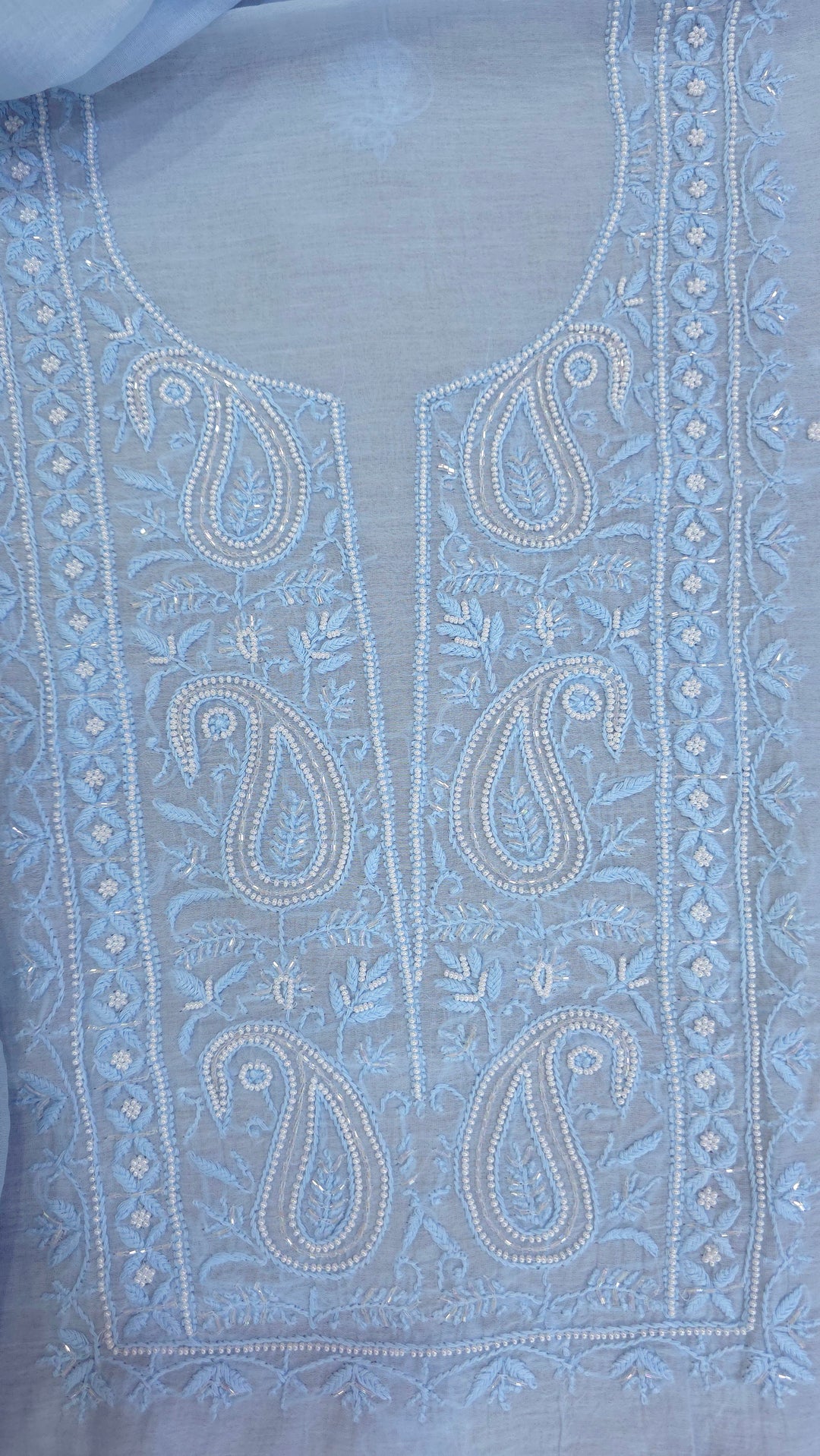 Hiba Premium Mul Chanderi Supersoft Dyeable Chikankari Dress Material | Hand Embroidered with Pearls & Cutdaana | Kurta & Dupatta Set