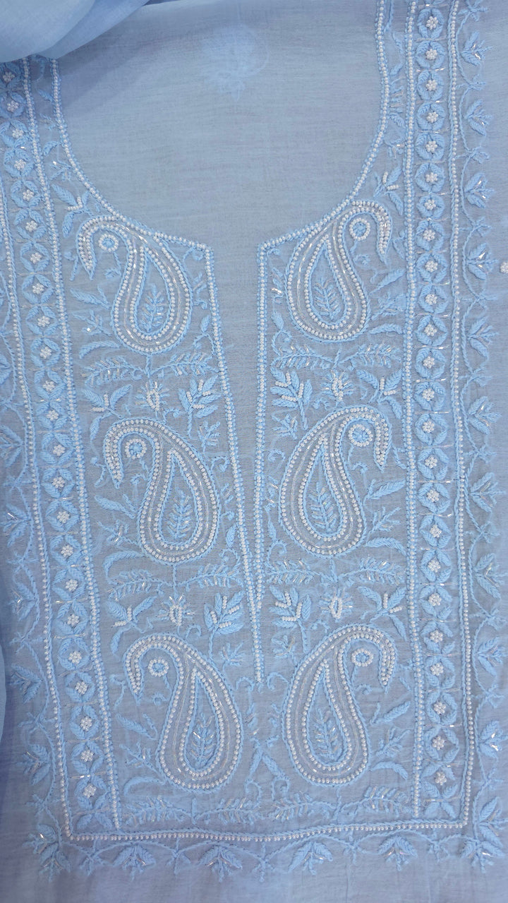 Hiba Premium Mul Chanderi Supersoft Dyeable Chikankari Dress Material | Hand Embroidered with Pearls & Cutdaana | Kurta & Dupatta Set