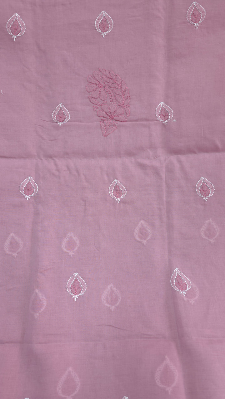 Paridhan Chikan Premium Cool Cotton Chikankari Dress Material Set with Hand Embroidered Kurta, Bottom & Chiffon Dupatta with Handmade Crochet Border