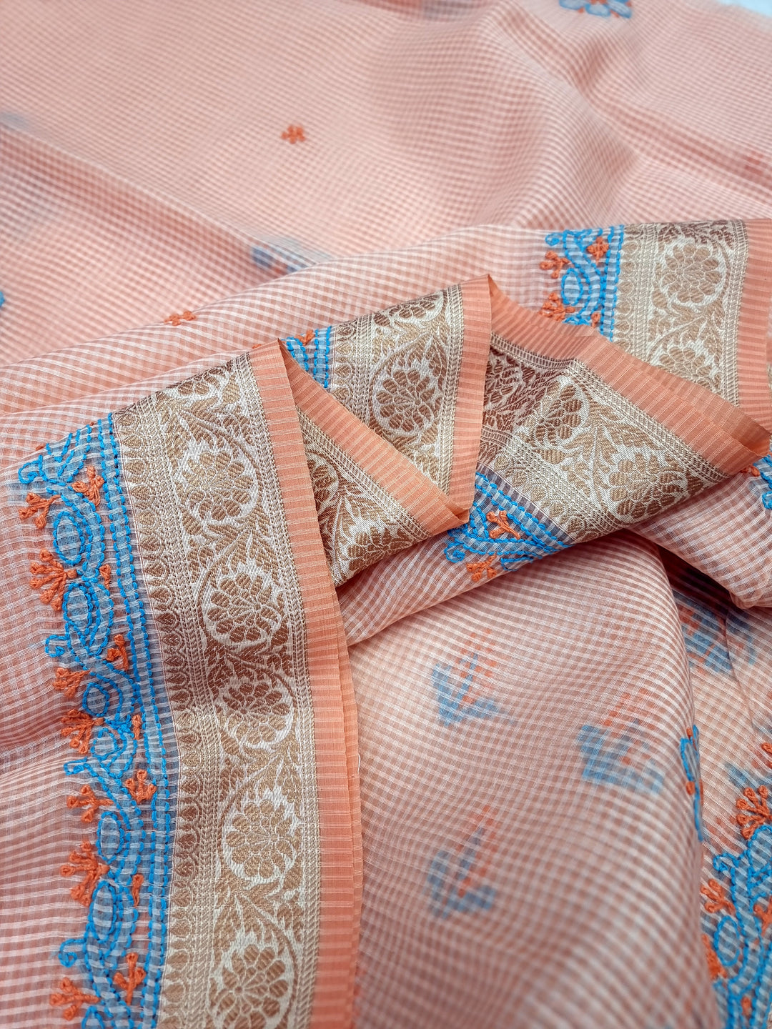 Hand Embroidered Chikankari Banarasi Silk Saree with Intricate Border & Palla Pattern – Includes  Blouse | Paridhan Chikan