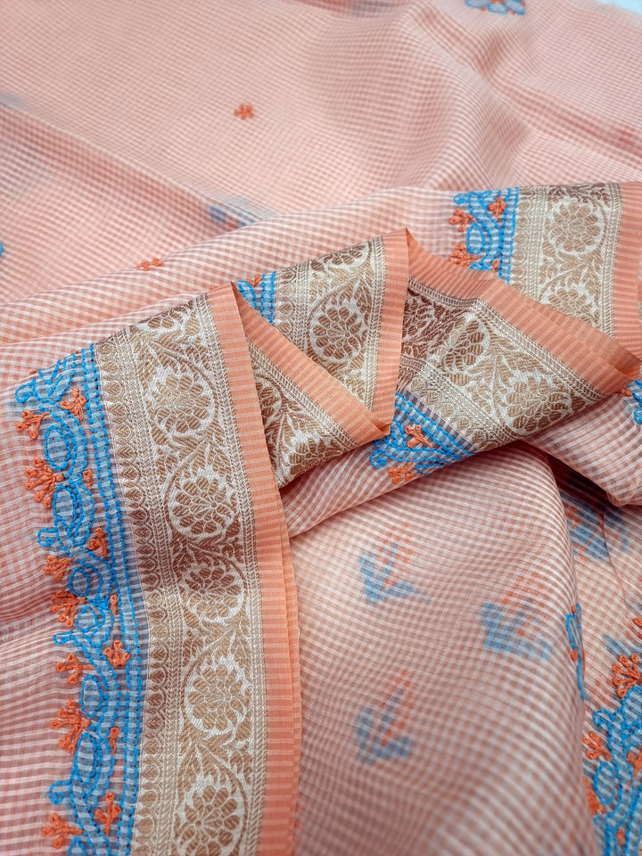 Hand Embroidered Chikankari Banarasi Silk Saree with Intricate Border & Palla Pattern – Includes  Blouse | Paridhan Chikan