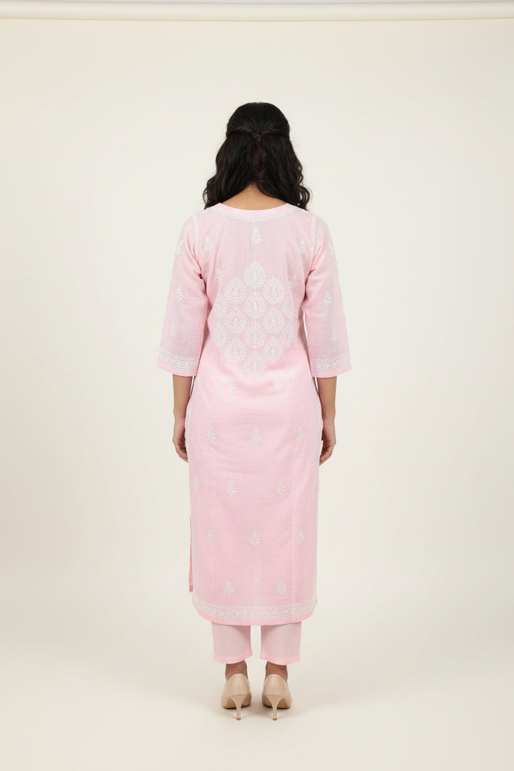 Pure Cotton Linen Lucknowi Chikankari Long Kurti | 100% Hand Embroidered | Non-Transparent | No Shrinkage