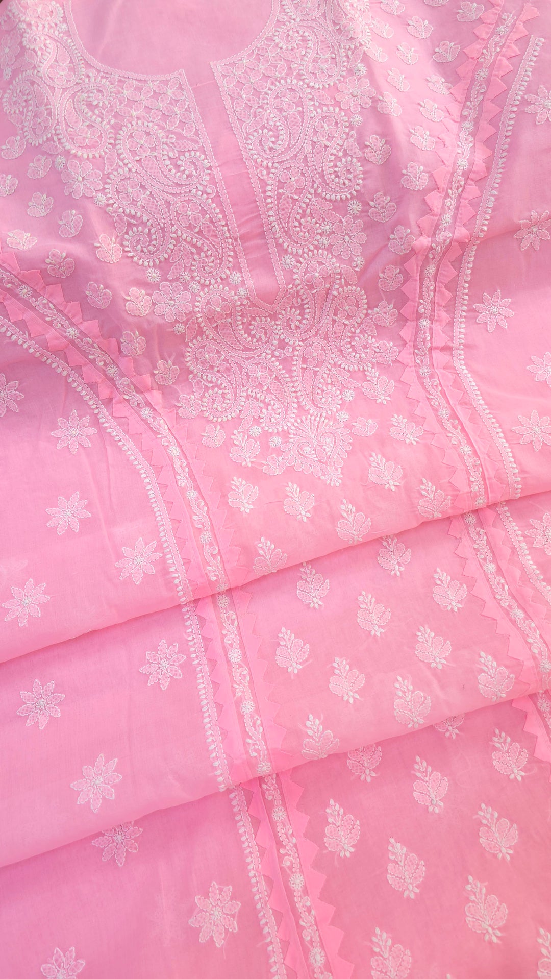 Darz Lucknowi Chikankari  Dress Material – Handmade Cotton Suit with Chiffon Dupatta