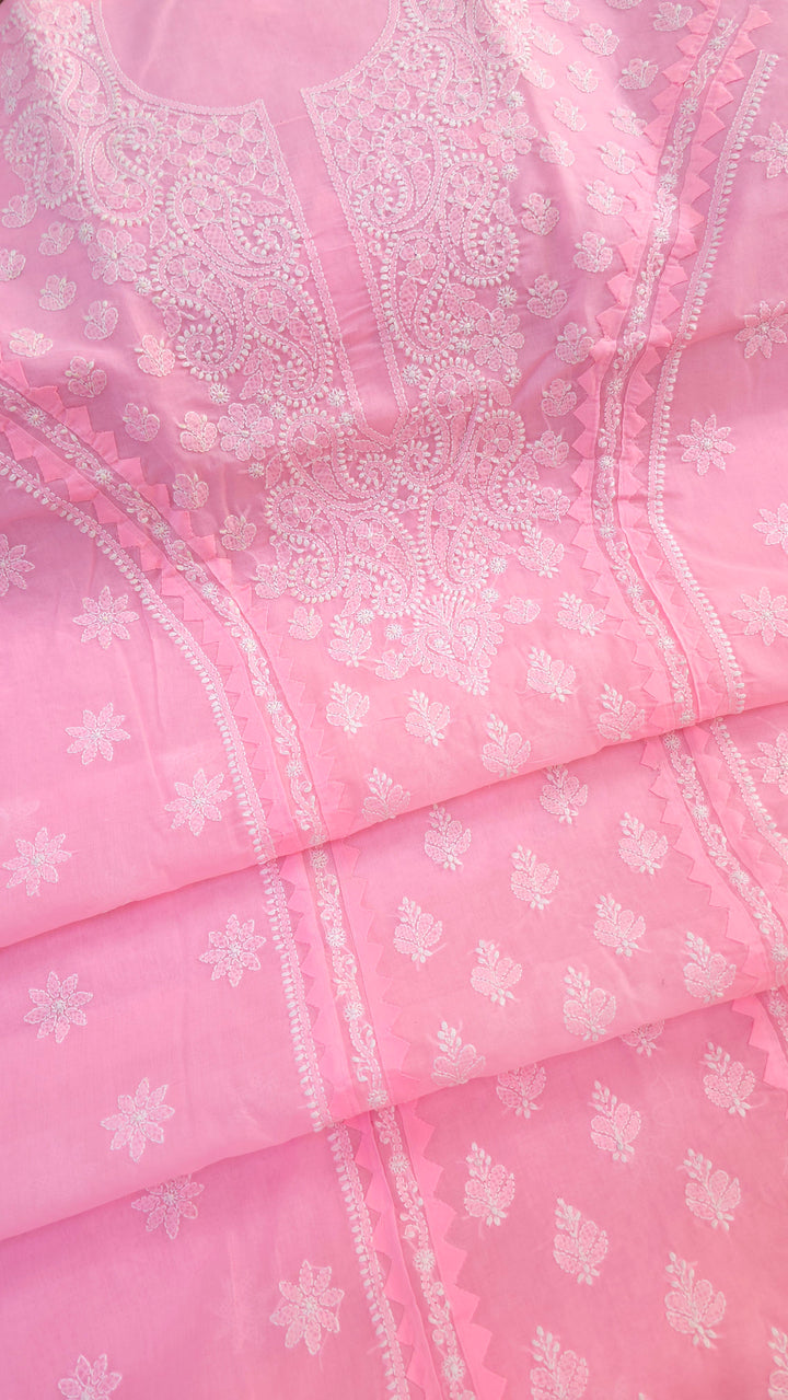 Darz Lucknowi Chikankari  Dress Material – Handmade Cotton Suit with Chiffon Dupatta