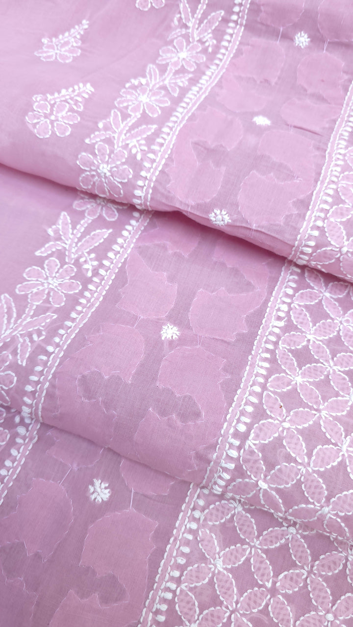 Darz Lucknowi Chikankari  Dress Material – Handmade Cotton Suit with Chiffon Dupatta
