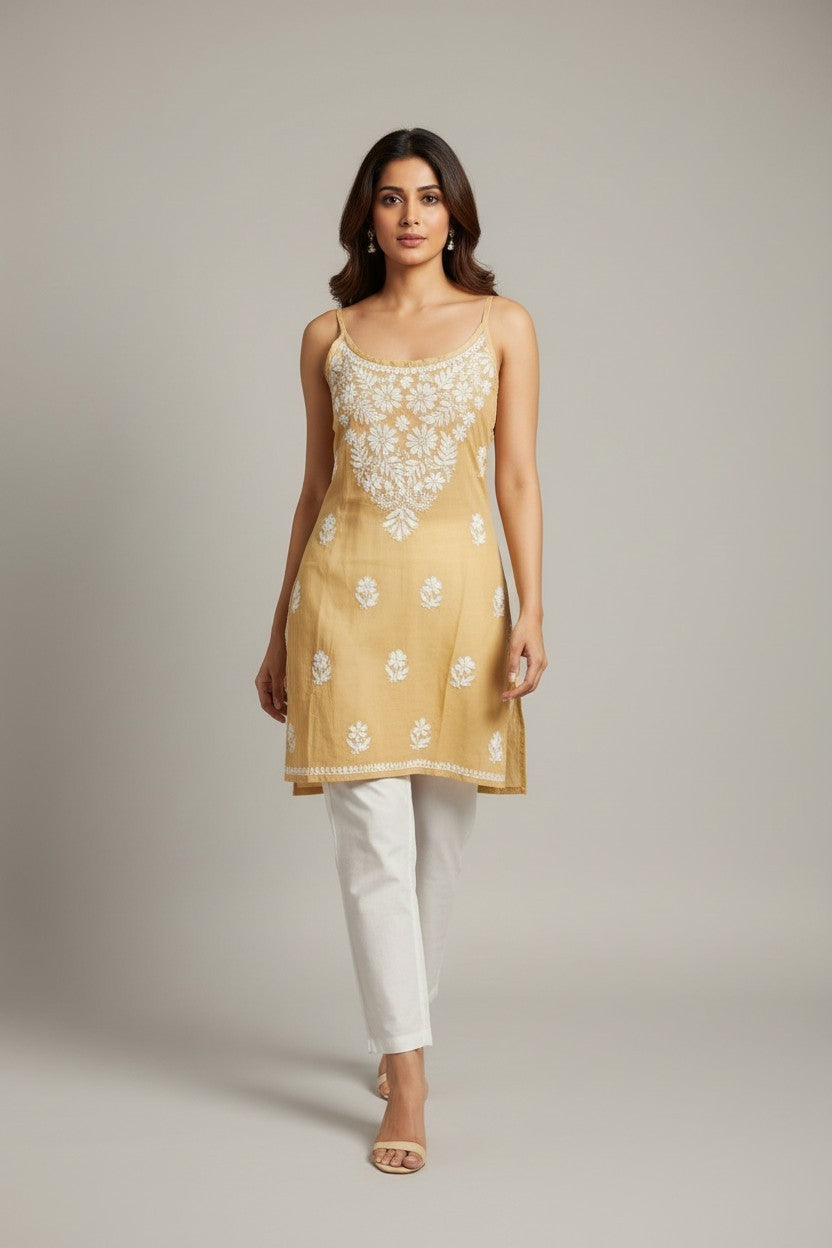 Heer Pure modal Chikankari noodle strap  Top | Lucknow Hand Embroidery | Soft Cotton modal Women's Top | Paridhan Chikan