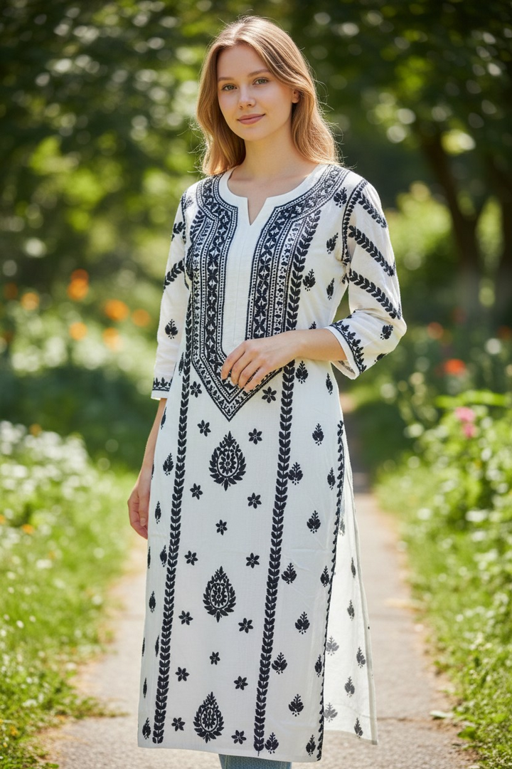Modal Chikankari Hand Embroidered Kurti for Women | Premium Soft & Non-Transparent Fabric | 46 Inch Length | Lucknowi Chikan Kurta