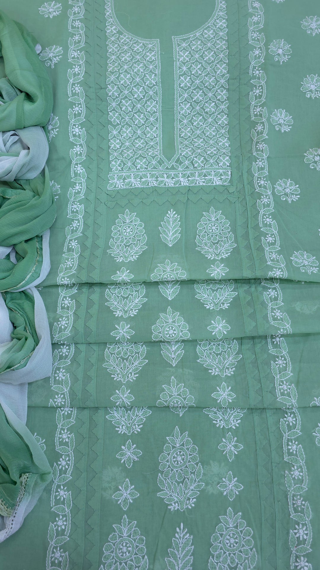 Darz Lucknowi Chikankari  Dress Material – Handmade Cotton Suit with Chiffon Dupatta