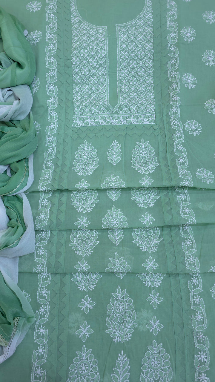 Darz Lucknowi Chikankari  Dress Material – Handmade Cotton Suit with Chiffon Dupatta