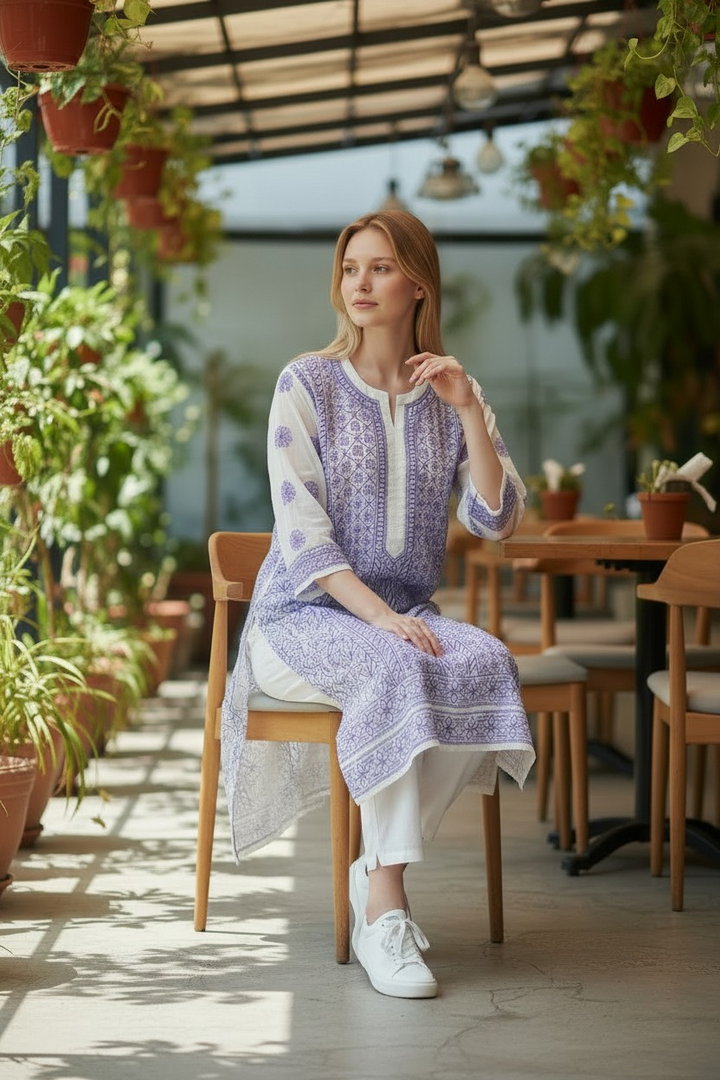 Georgette chikankari long kurti