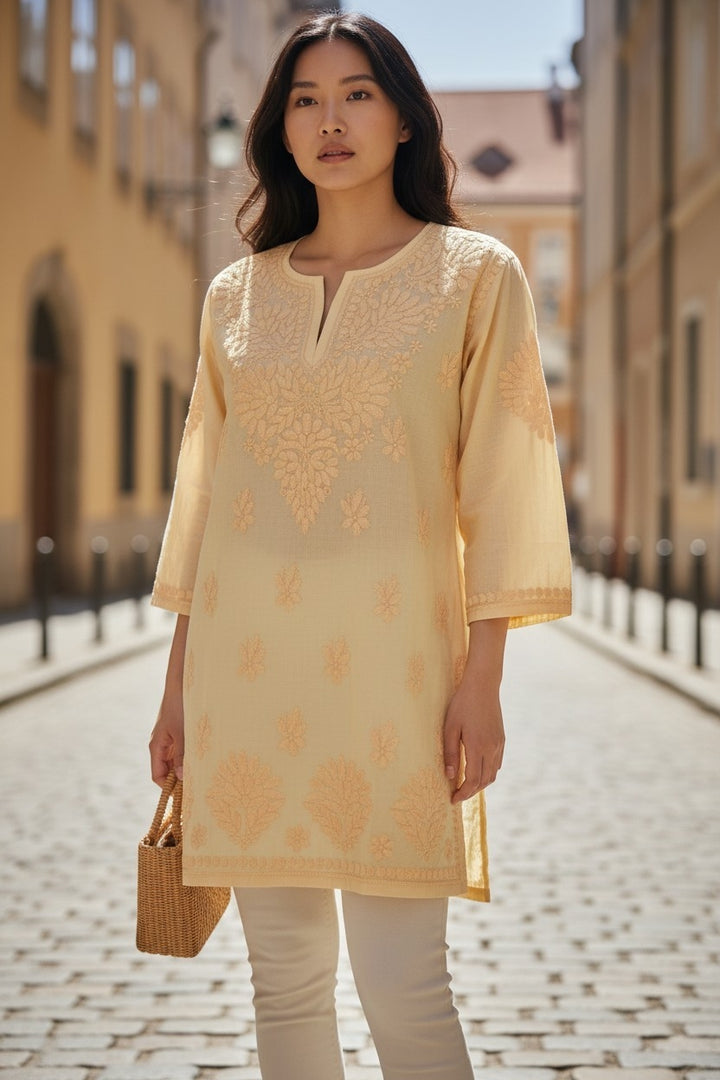 Non transparent Soft Chanderi Chikankari Top 32" length