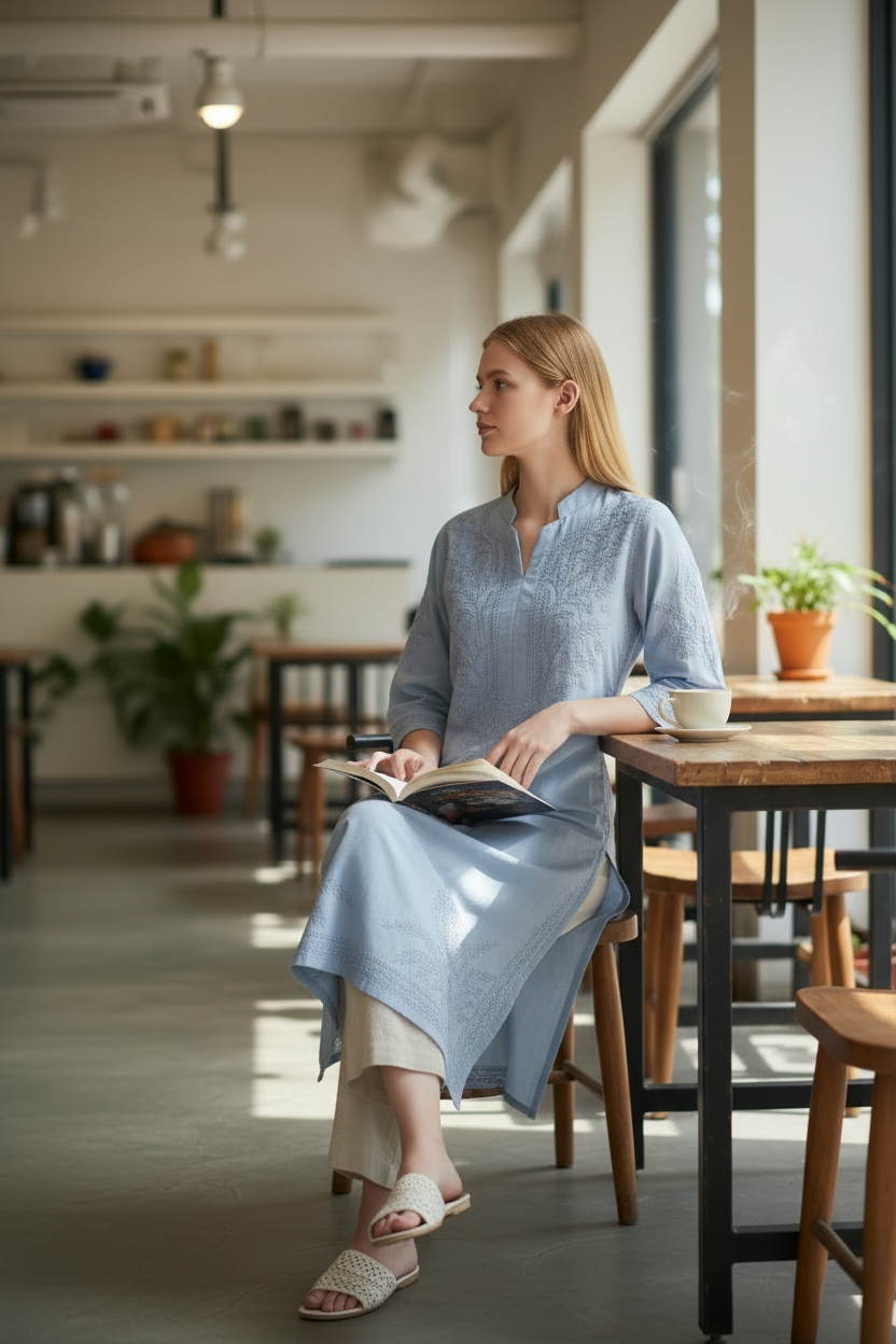 Soft Cotton Chikankari Hand Embroidered Kurti for Women | Premium Soft & Non-Transparent Fabric | 46 Inch Length | Lucknowi Chikan Kurta