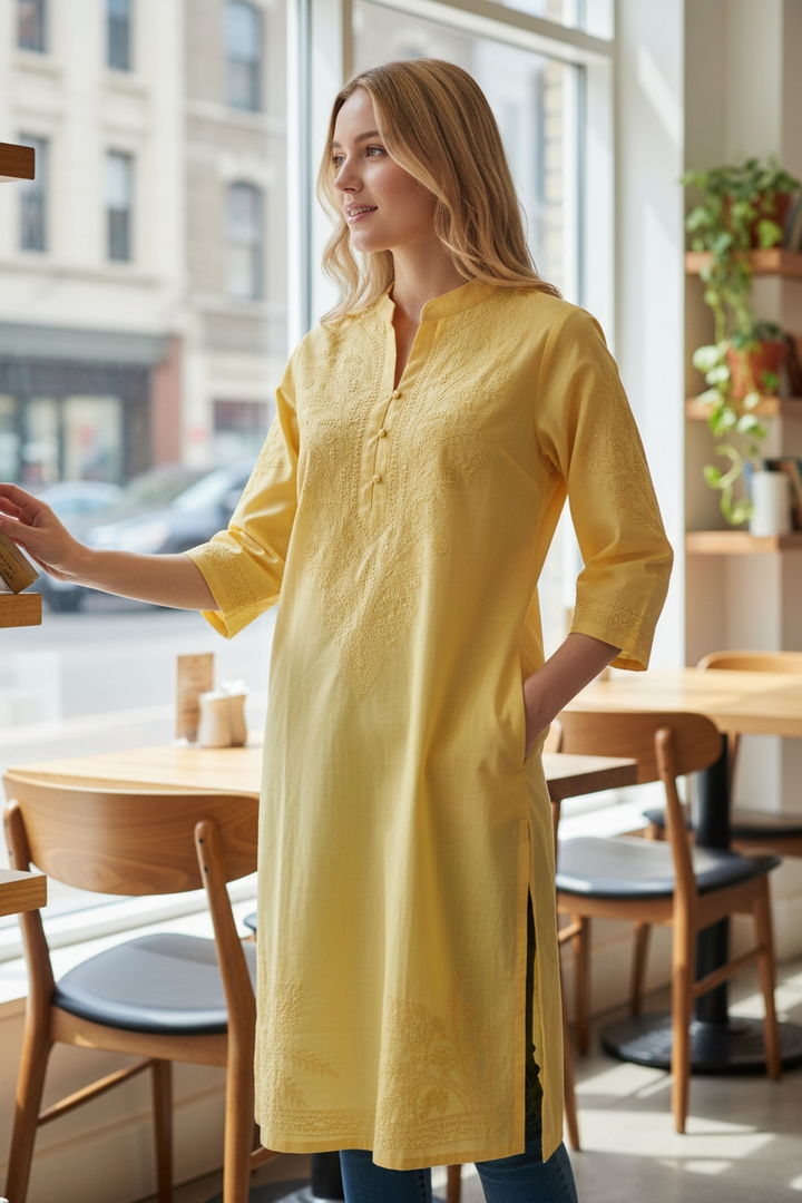 Soft Cotton Chikankari Hand Embroidered Kurti for Women | Premium Soft & Non-Transparent Fabric | 46 Inch Length | Lucknowi Chikan Kurta