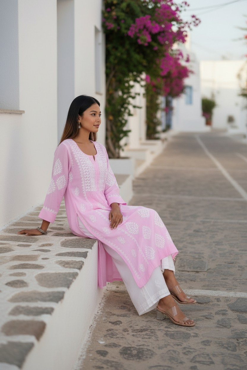 Modal Chikankari Nyra Kurti