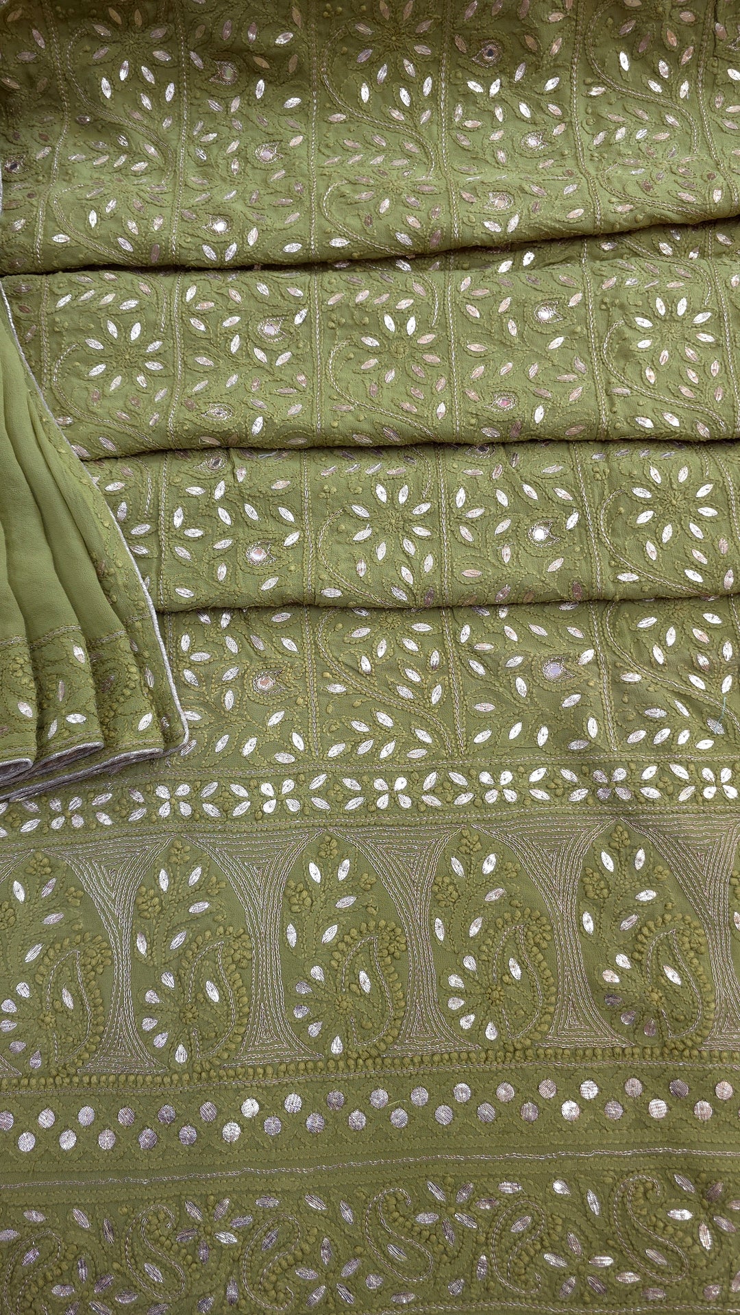 Pure Georgette Viscose Chikankari Dress Material with Gotta Patti & Resham Badla Hand Embroidery