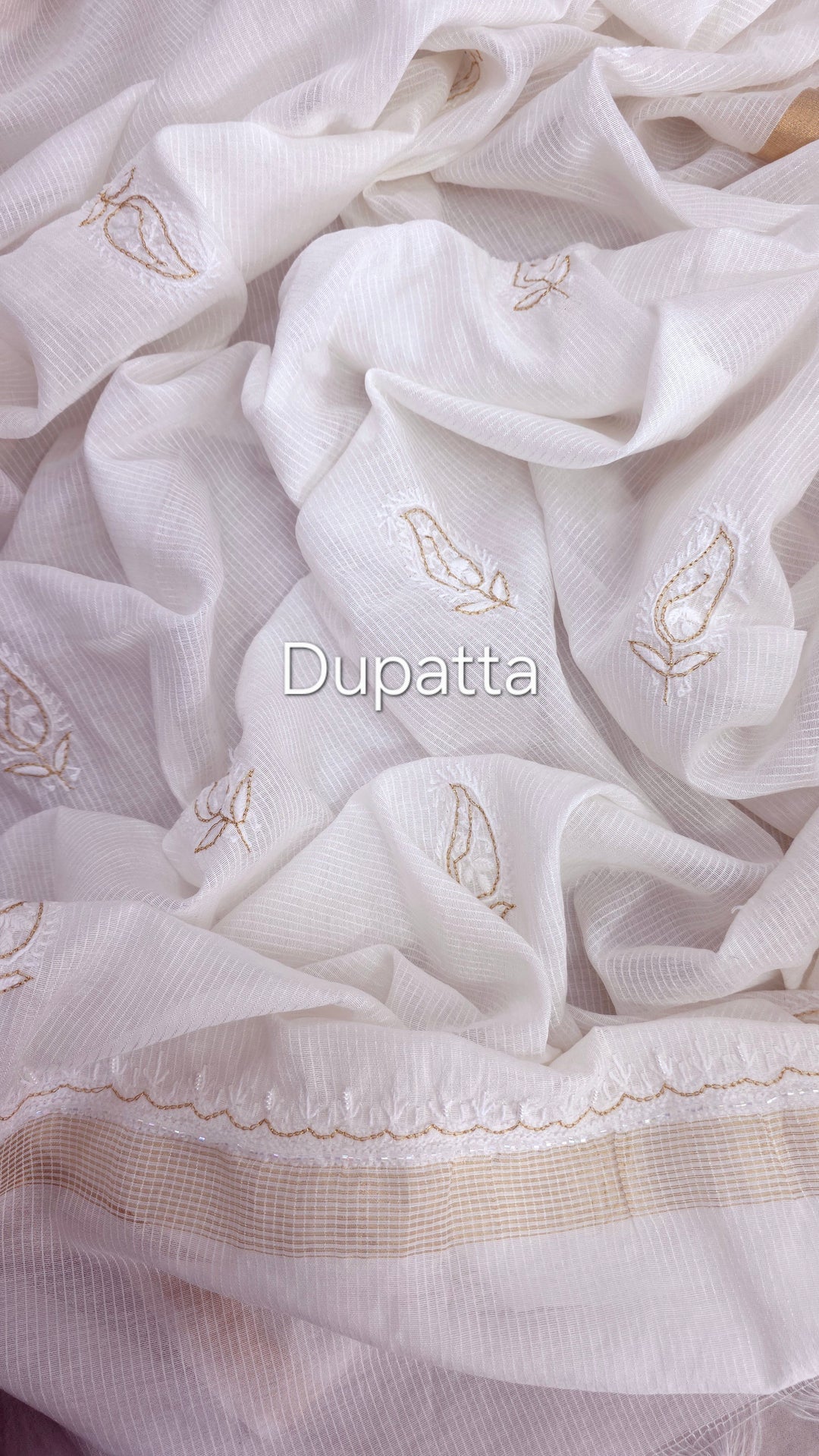 Pure Maheshwari Dyeable Chikankari Kurta Dupatta Set | Hand Embroidered 2 Taar Kurta with Kasab, Pearl & Cutdaana Work