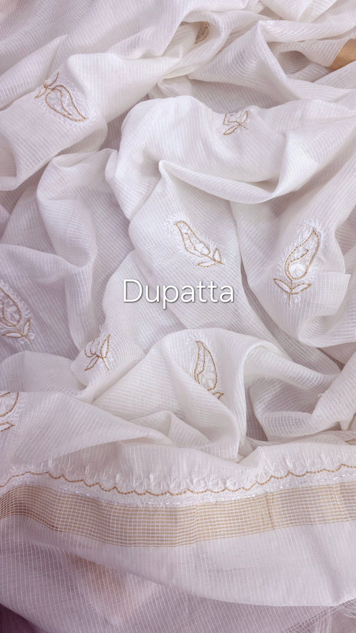 Pure Maheshwari Dyeable Chikankari Kurta Dupatta Set | Hand Embroidered 2 Taar Kurta with Kasab, Pearl & Cutdaana Work