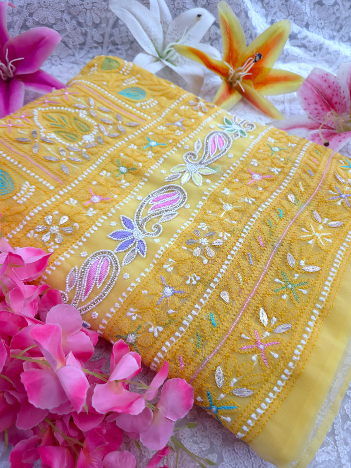 Fida Georgette Chikankari Dress Material Resham Aari pearl Work