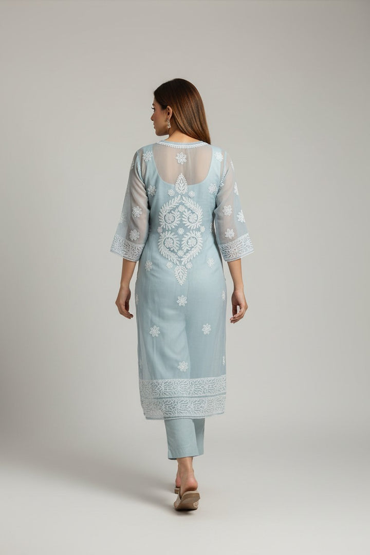 Mahi Women's Chikankari Georgette Full Embroidered Kurta | Hand Embroidered Lucknowi Ethnic Wear