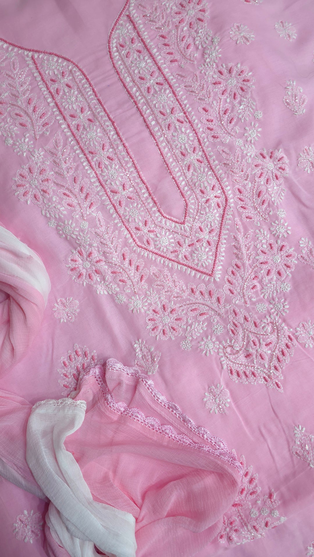 Pearl Chikankari Cotton Dress Material | Paridhan Chikan
