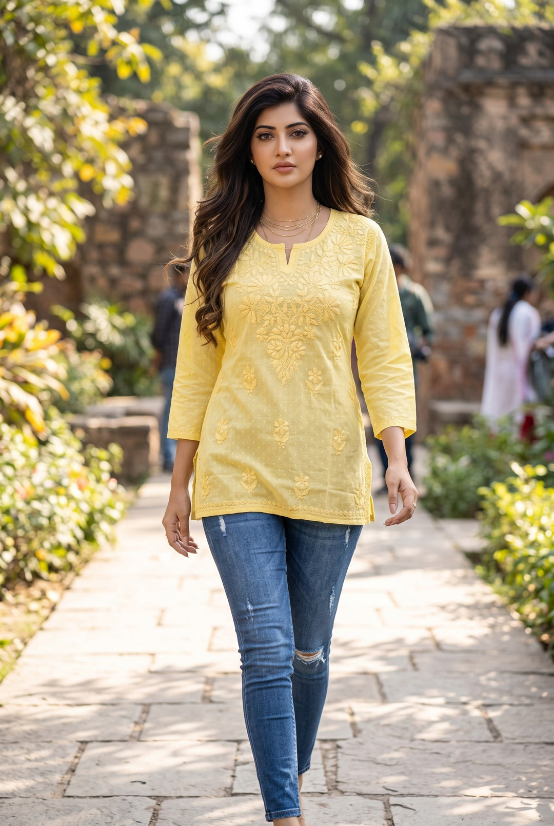Saanvi Pure Cotton Buti Colored Thread Chikankari Top | Lucknow Hand Embroidery | Soft Cotton Women's Top | Paridhan Chikan