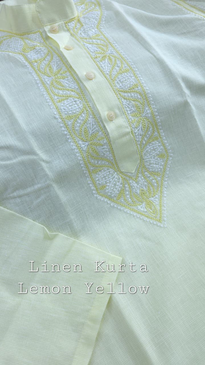Mahir Cotton linen hand embroidered Men's chikankari kurta