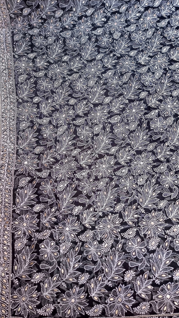 Georgette Chikankari Saree - black
