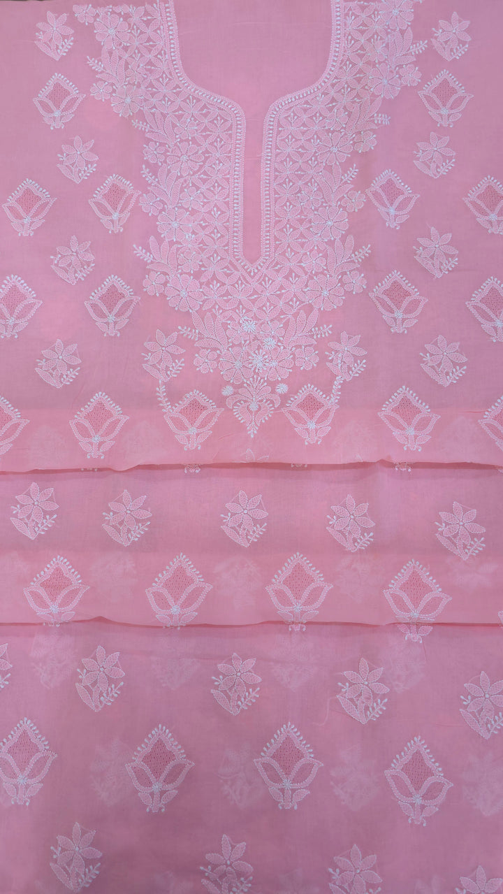 Handmade Jaali Chikankari Cotton Dress Material with Chiffon Dupatta | Authentic Lucknow Hand Embroidery | Unstitched Suit Set