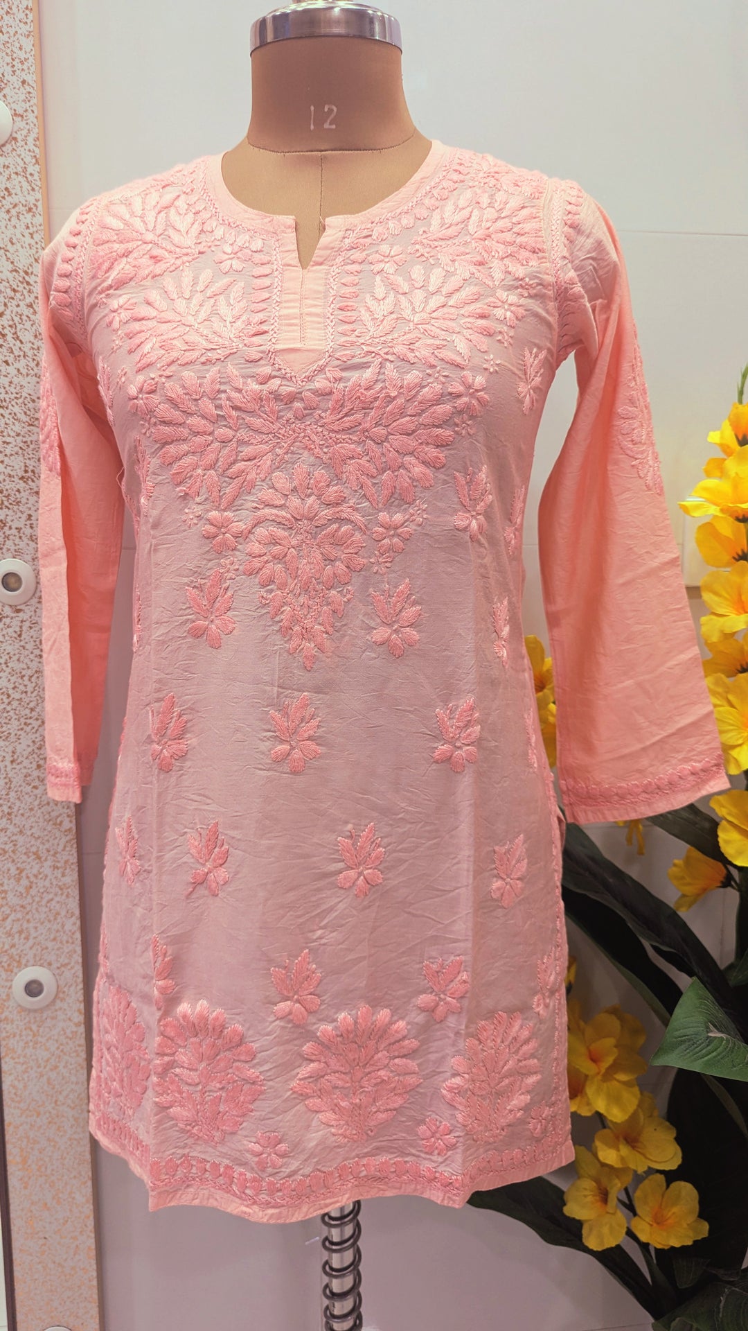 Non transparent Soft Chanderi Chikankari Top 32" length