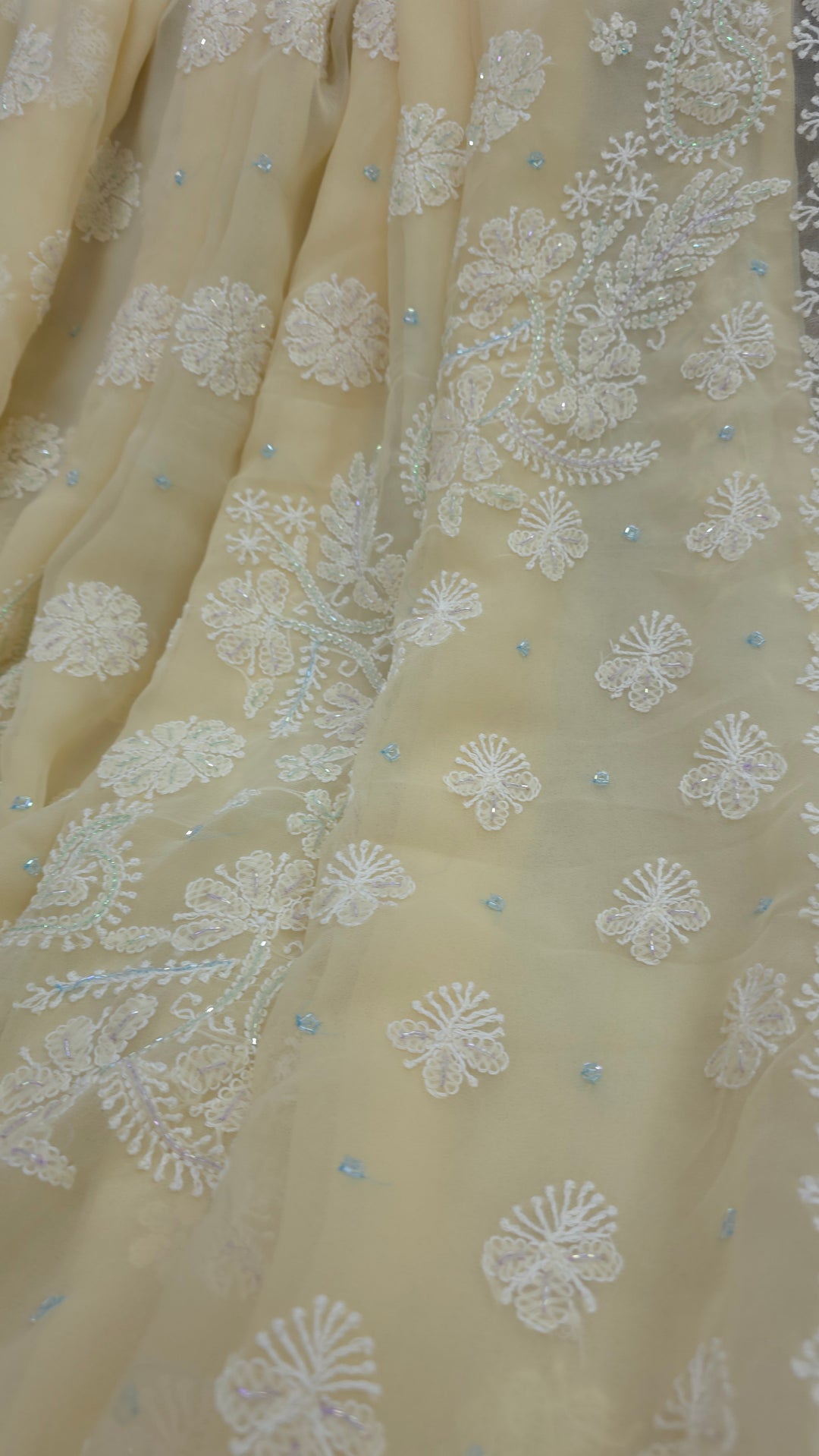 Pearl Chikankari Saree on Faux Georgette with Matching Blouse | Hand Embroidered Lucknowi Saree | Paridhan Chikan Heritage Collection