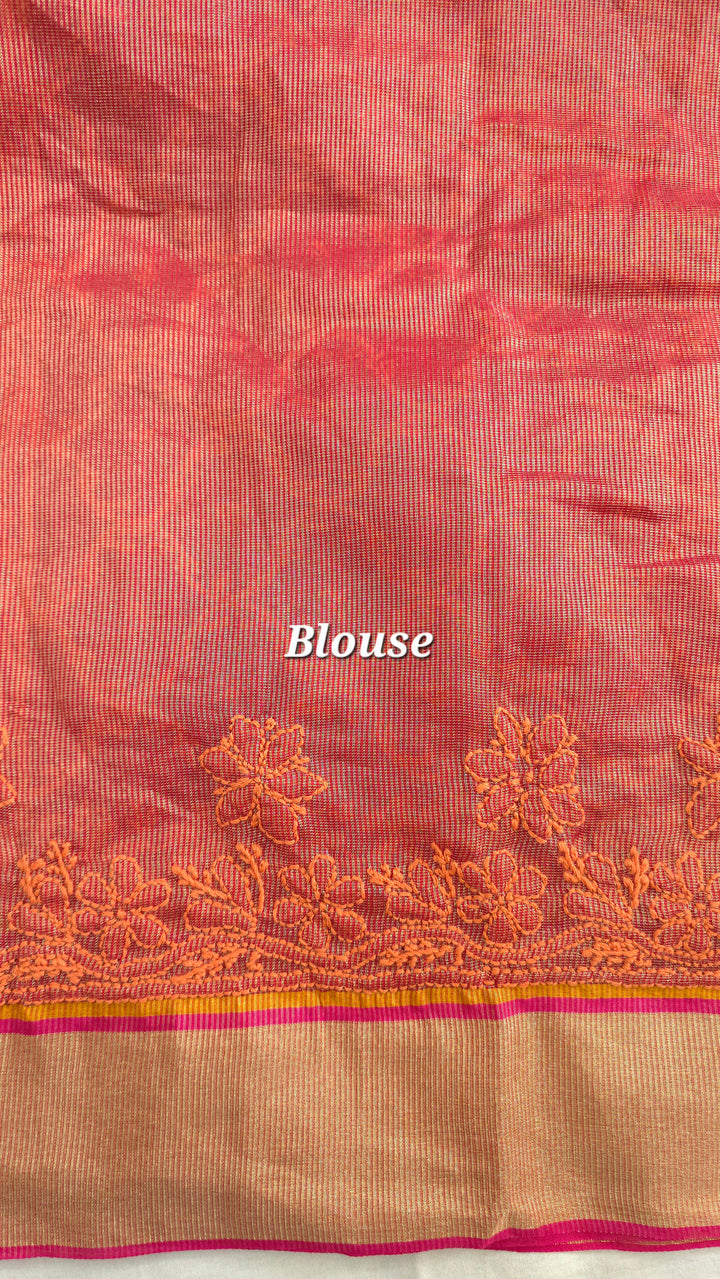 Hand Embroidered Chikankari Banarasi Silk Saree with Intricate Border & Palla Pattern – Includes  Blouse | Paridhan Chikan