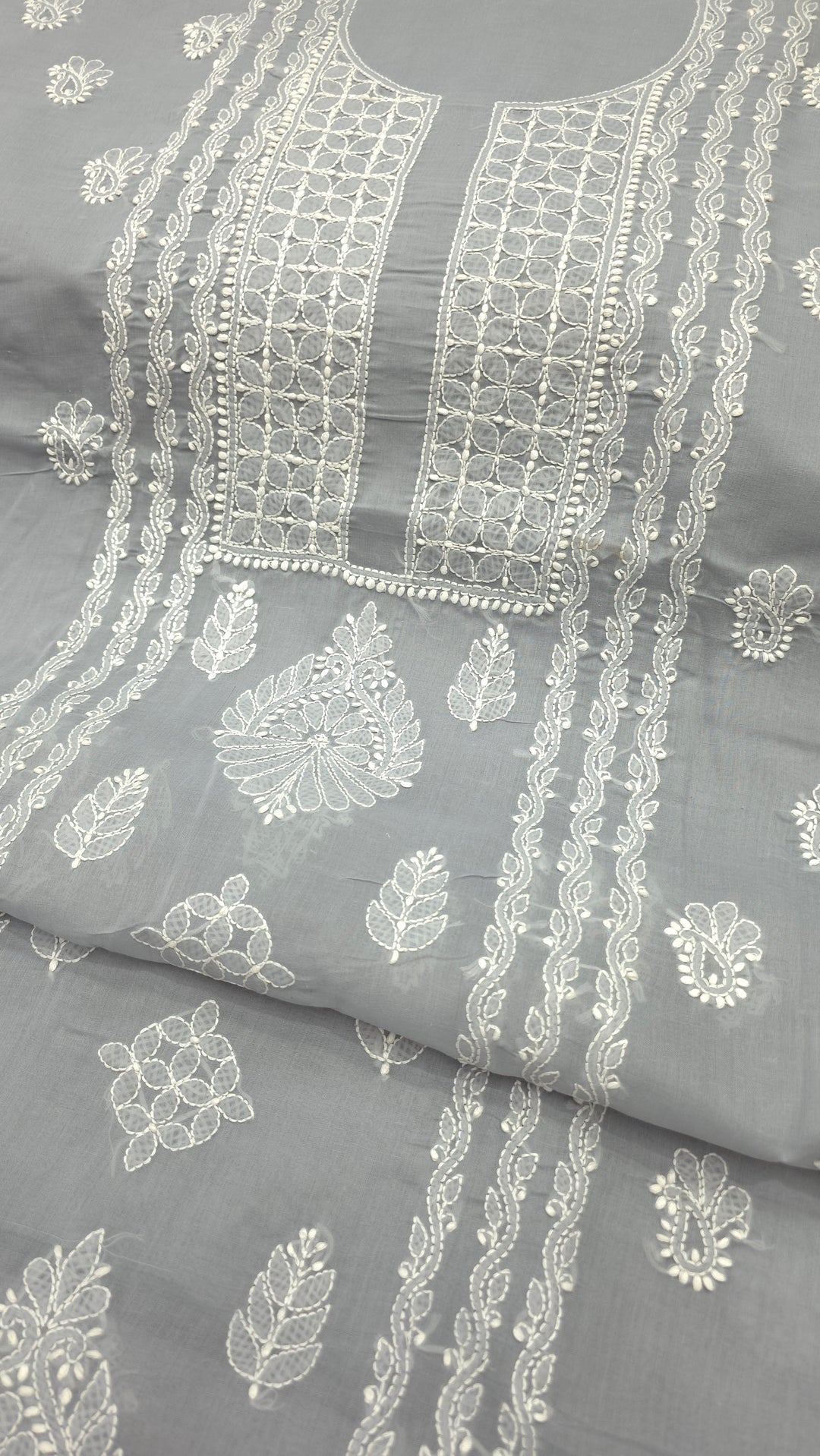 Paridhan Chikan Premium Handcrafted Chikankari Cotton Suit Set | Unstitched Dress Material with Chiffon Dupatta | Made in Lucknow