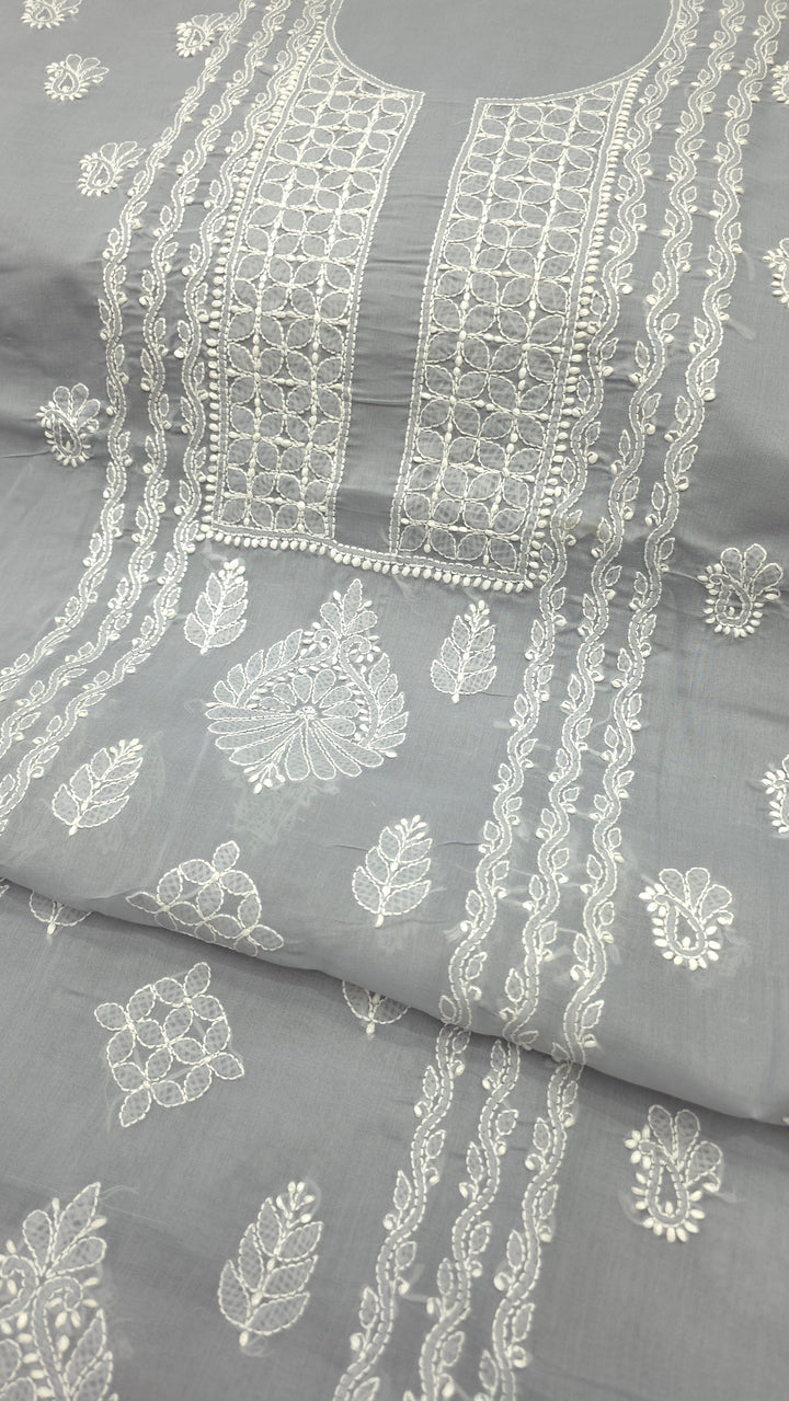 Paridhan Chikan Premium Handcrafted Chikankari Cotton Suit Set | Unstitched Dress Material with Chiffon Dupatta | Made in Lucknow
