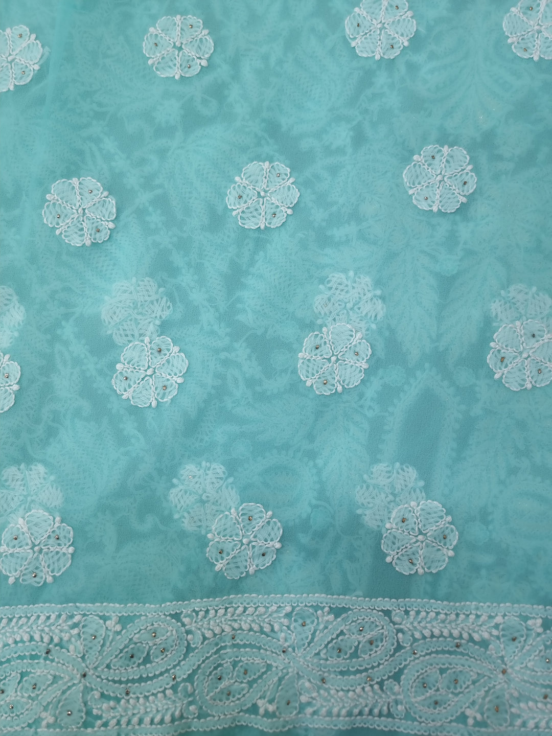 Mukesh Kaamdani Georgette Chikankari Hand Embroidery Dress Material - Sea Green