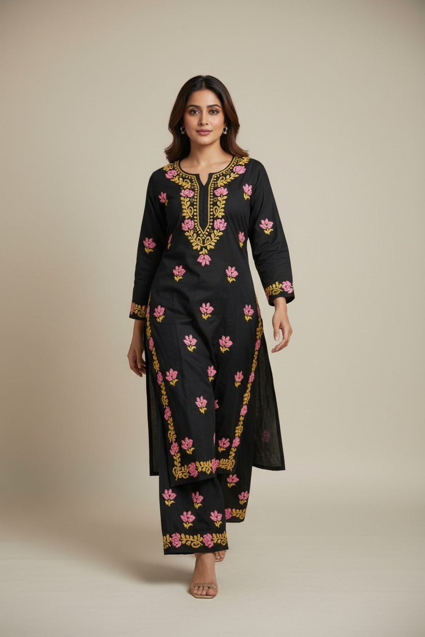 Hand Embroidery Premium Rayon Chikankari Kurta Pallazo Set
