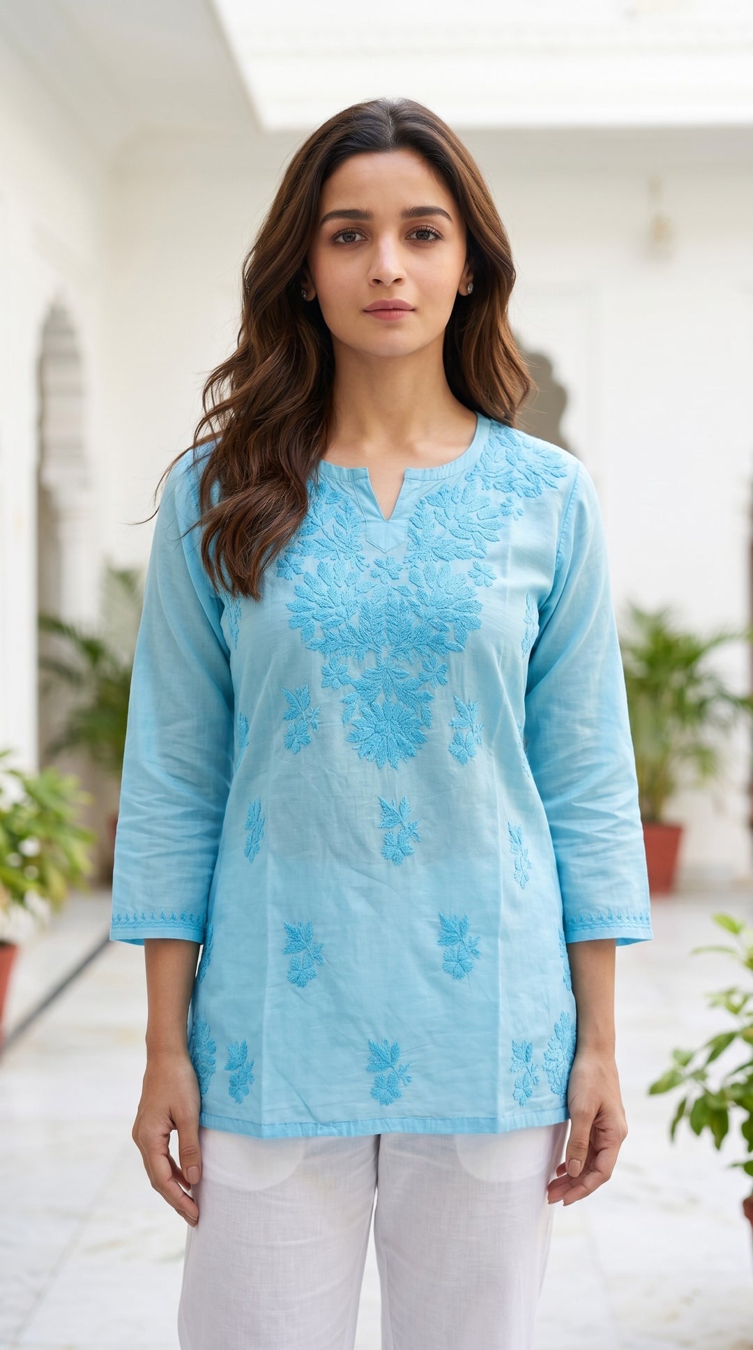 Avery Chikankari Chanderi Short Top for Women | Soft Non-Transparent | Lucknowi Chikankari | Paridhan Chikan