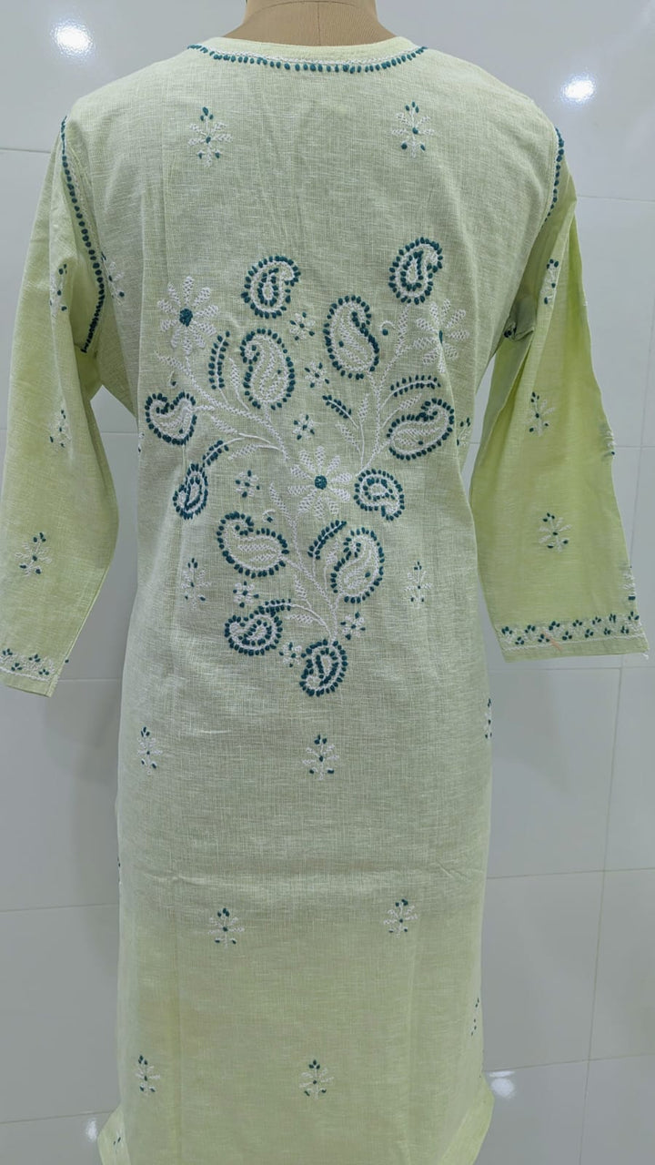 Pure Cotton Linen Lucknowi Chikankari Long Kurti | 100% Hand Embroidered | Non-Transparent | No Shrinkage