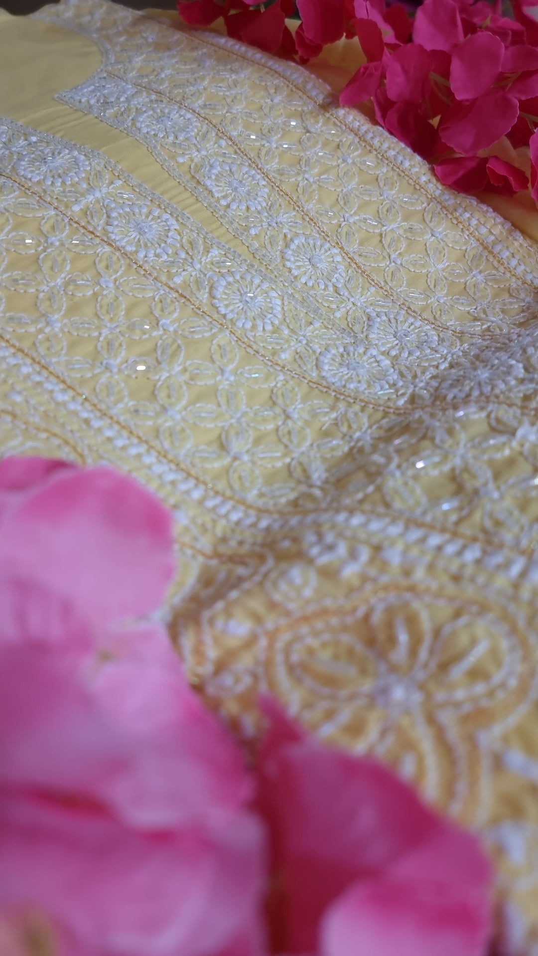 Unstitched Cotton Hand Embroidered Chikankari Dress Material with Cutdana, Resham & Badla Work | Pure Chiffon Dupatta | Lucknowi Artistry