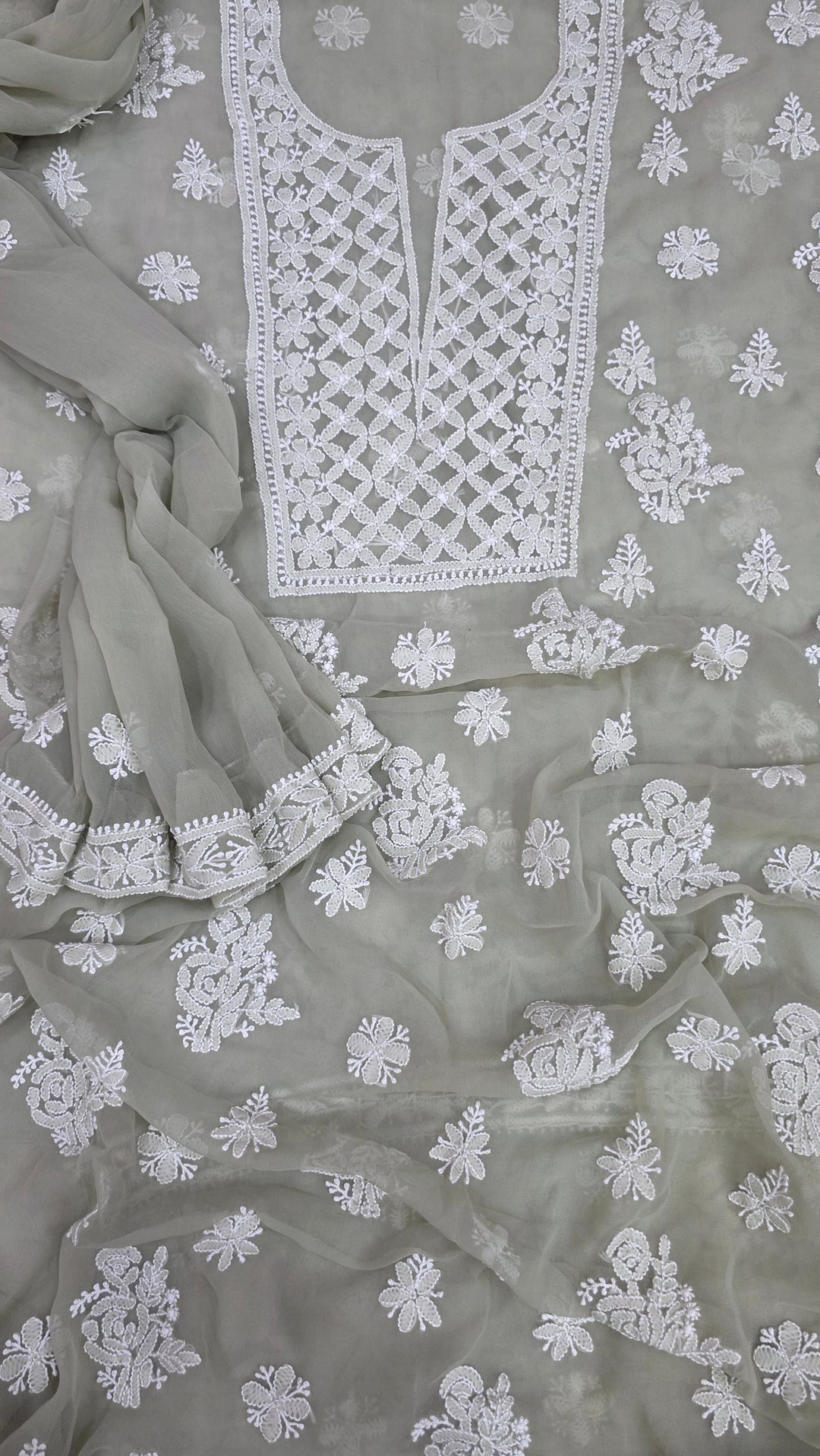 Lucknowi Georgette Chikankari Dress Material – Hand Embroidery Kurta, Bottom & Dupatta | Festive Queen Shades