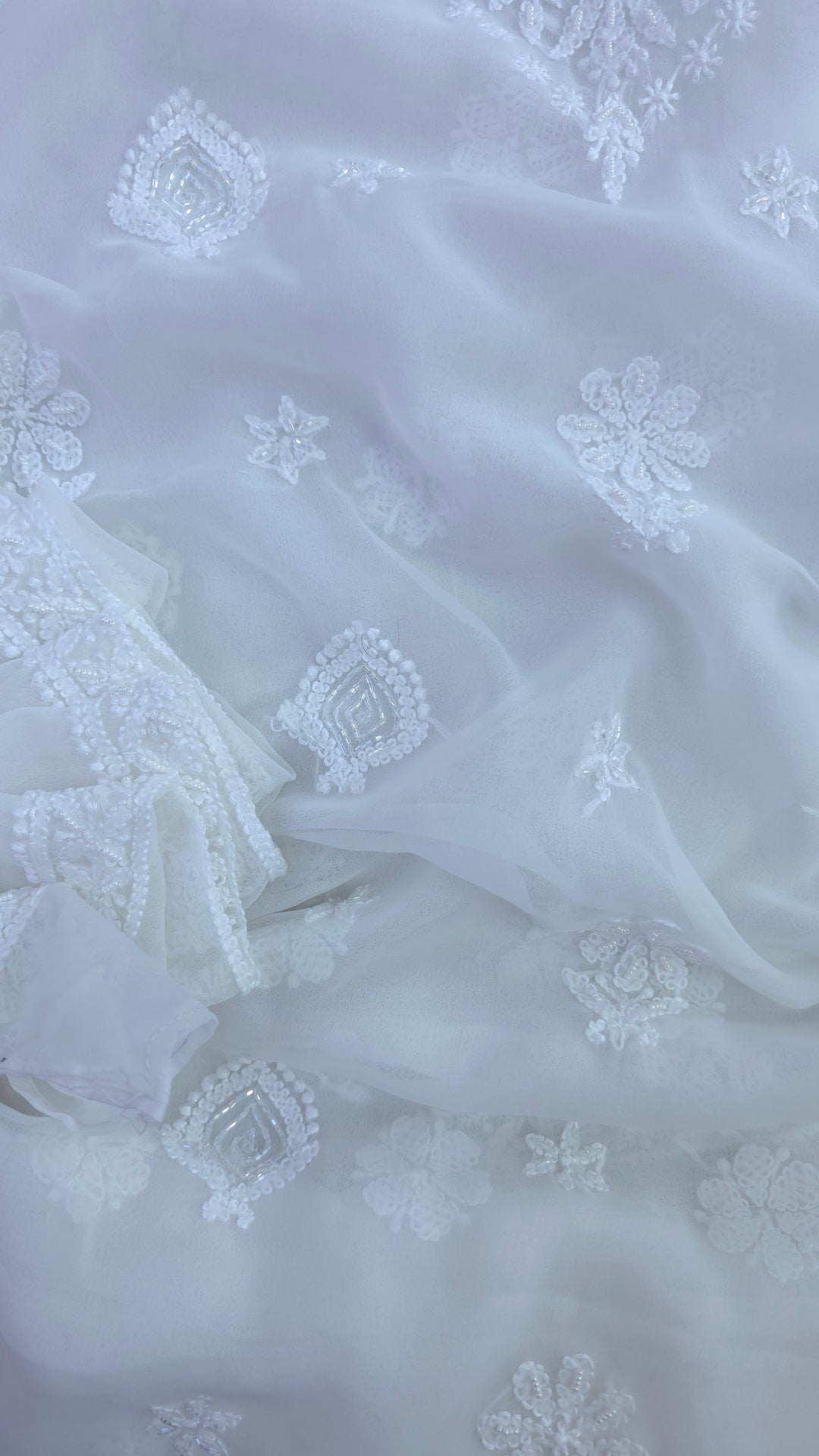 Alina Heavy Embellished Georgette Chikankari Unstitched Dress Material | Cutdana Handwork