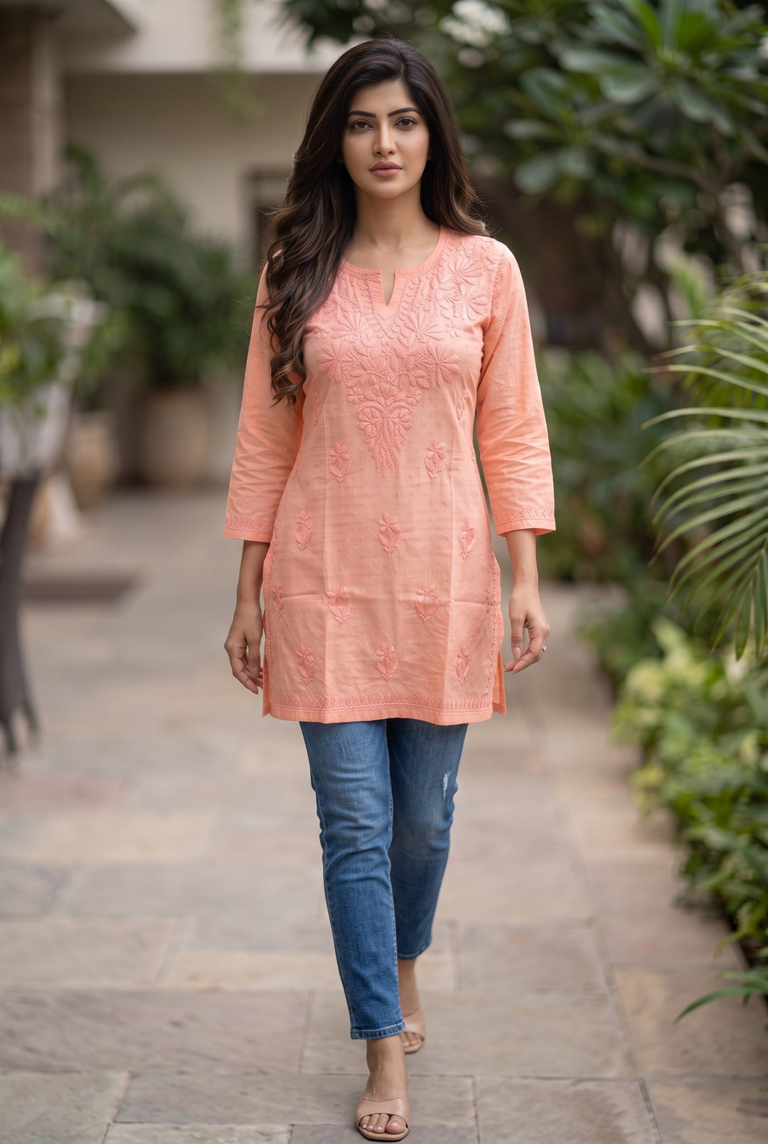 Saanvi Pure Cotton Buti Colored Thread Chikankari Top | Lucknow Hand Embroidery | Soft Cotton Women's Top | Paridhan Chikan