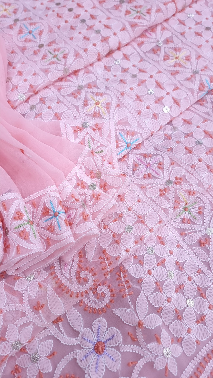 Georgette Chikankari Dress Material Resham Aari Work