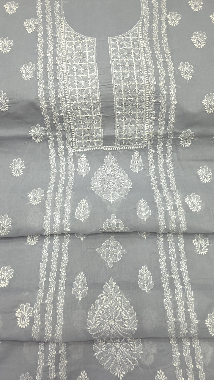 Paridhan Chikan Premium Handcrafted Chikankari Cotton Suit Set | Unstitched Dress Material with Chiffon Dupatta | Made in Lucknow