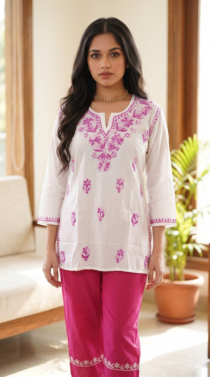 Zara Pure Rayon Chikankari Top for Women | Hand Embroidered Lucknowi Rayon Top | Paridhan Chikan)