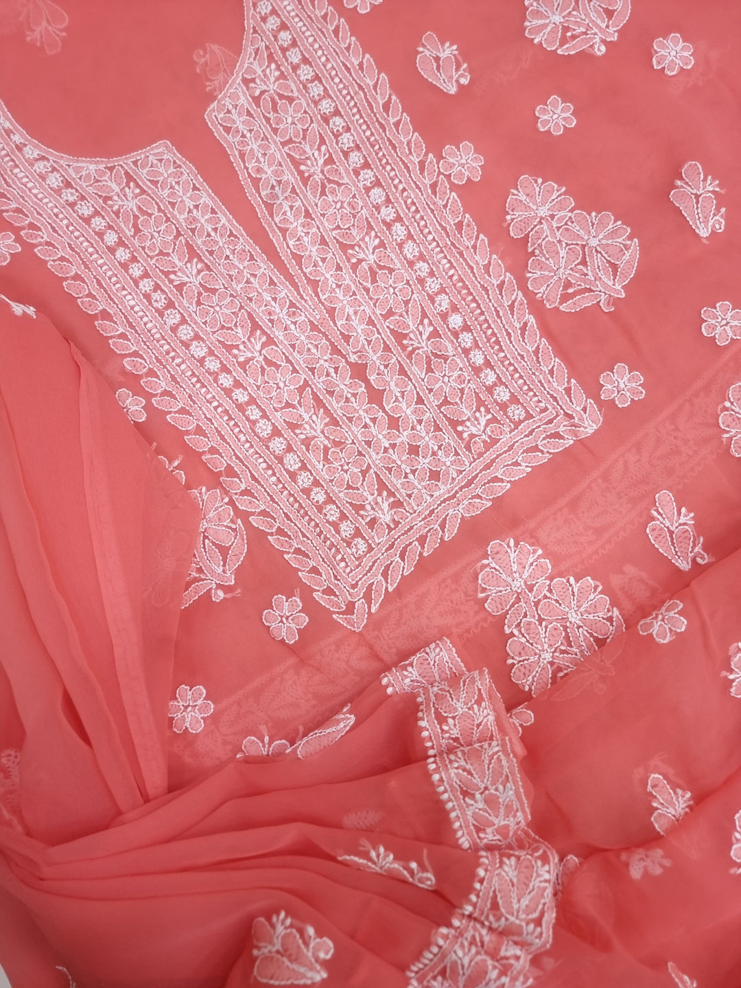 Lucknowi Georgette Chikankari Dress Material – Hand Embroidery Kurta, Bottom & Dupatta | Festive Queen Shades