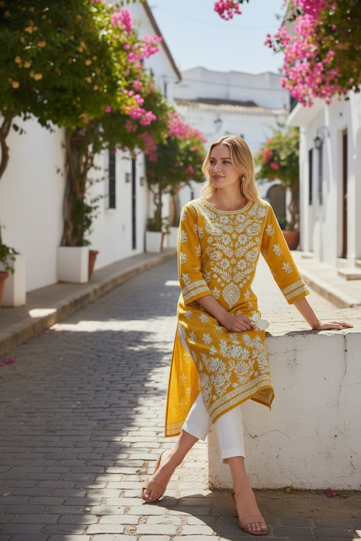 Modal Chikankari Hand Embroidered Kurti for Women | Premium Soft & Non-Transparent Fabric | 46 Inch Length | Lucknowi Chikan Kurta