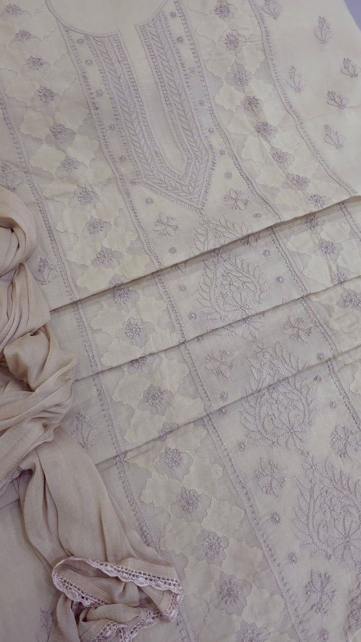 Darz Lucknowi Chikankari  Dress Material – Handmade Cotton Suit with Chiffon Dupatta