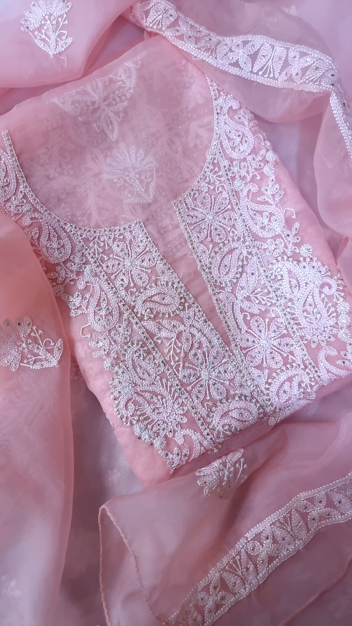 Organza chikankari dress material