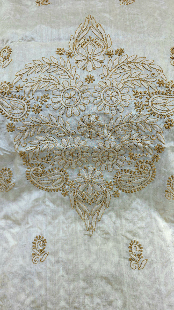 Pure Paper Silk Chikankari Fabric | Full Jaal Hand Embroidery Kurta Fabric for Women
